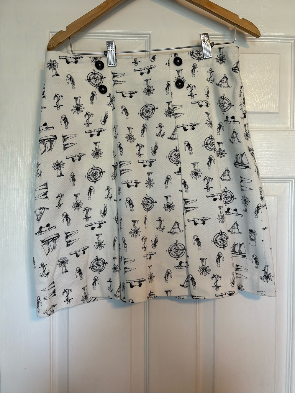Brooks Brothers White Skater Skirt with Black Nautical Print